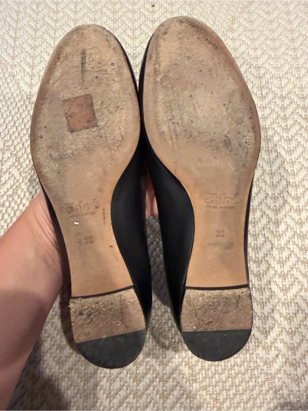 Chloé Black Scalloped Leather Ballet Flats